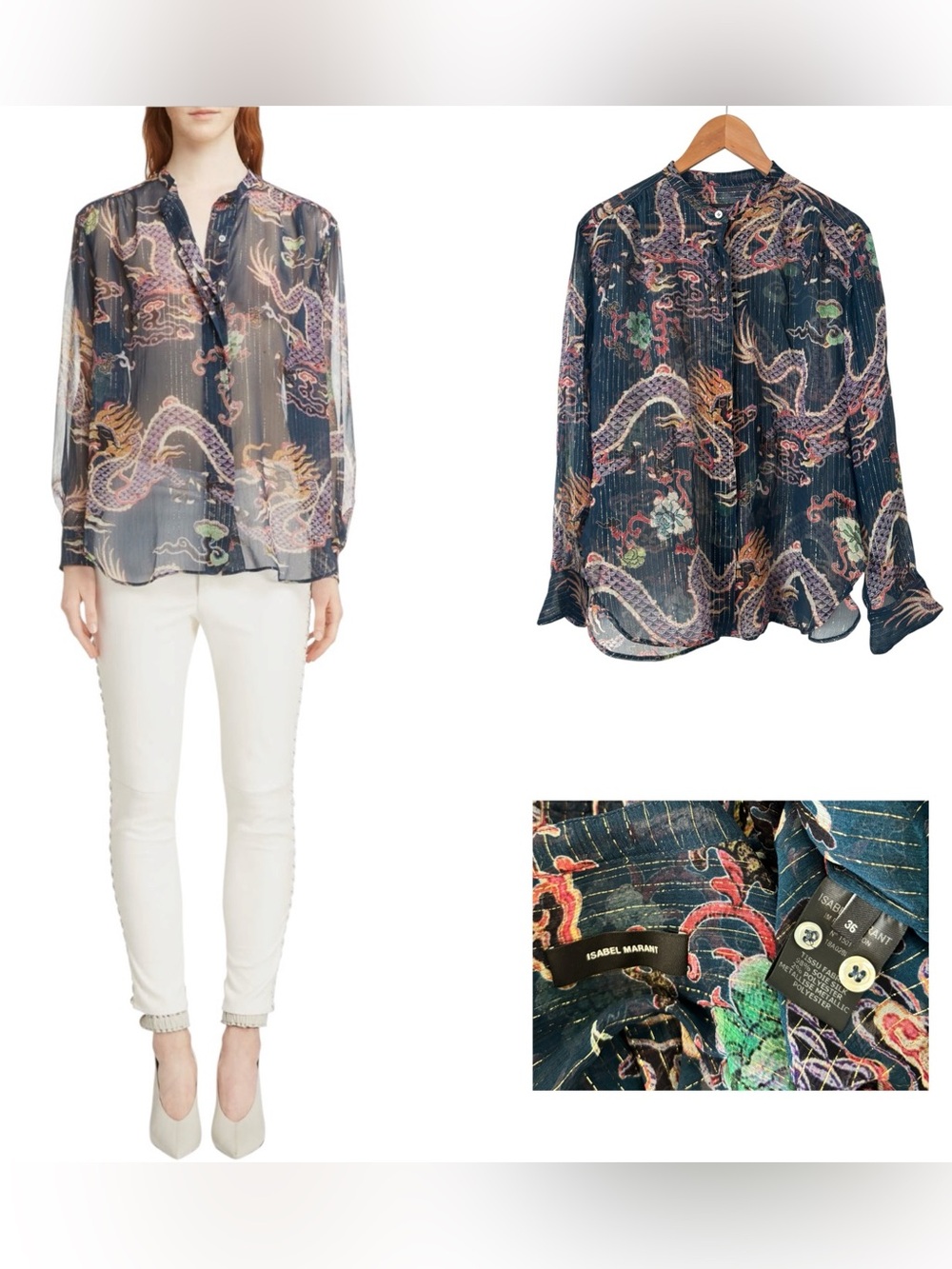 Isabel Marant Daws Dragon Print Silk Blend Top